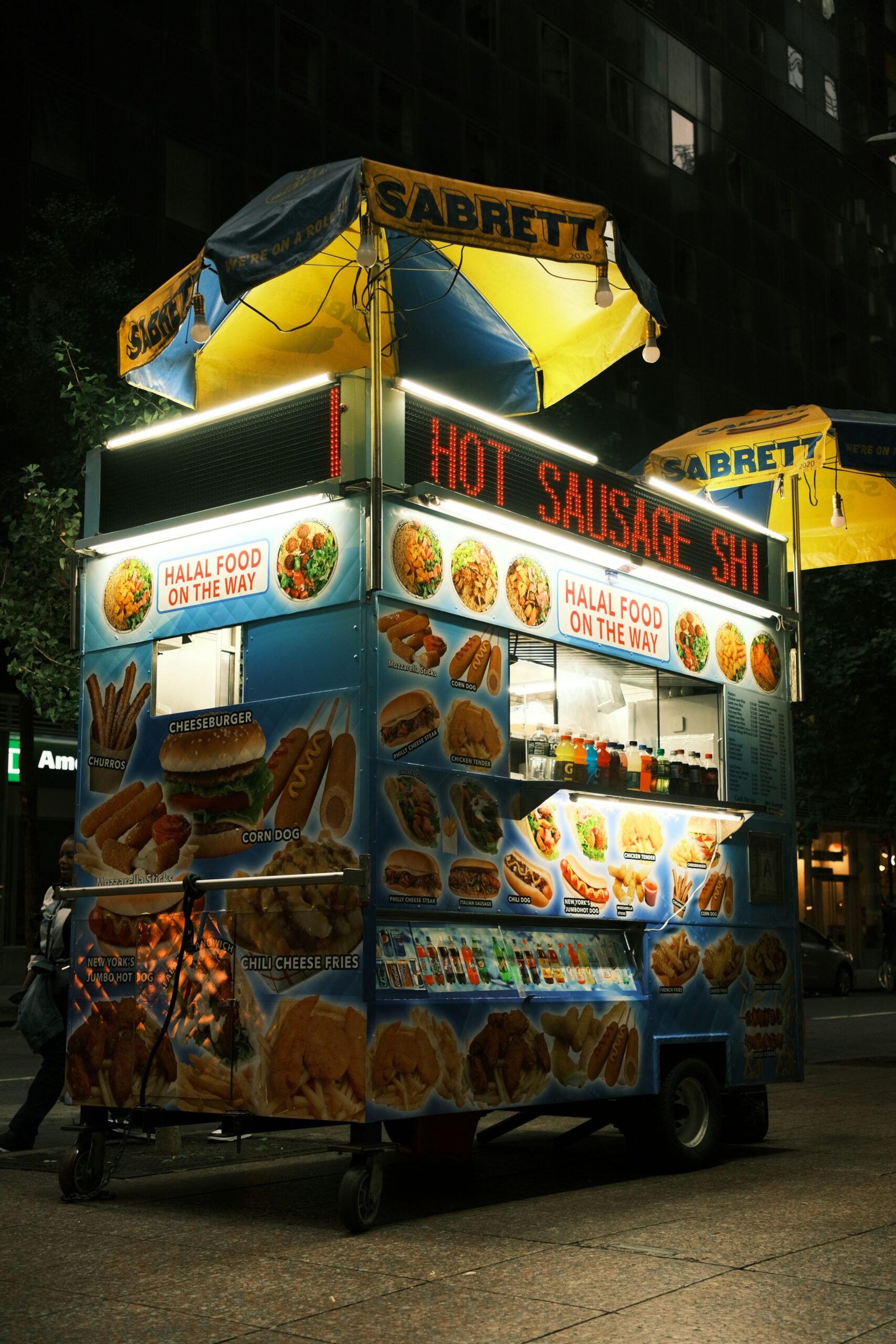 Colorful street food displayed at a market stall